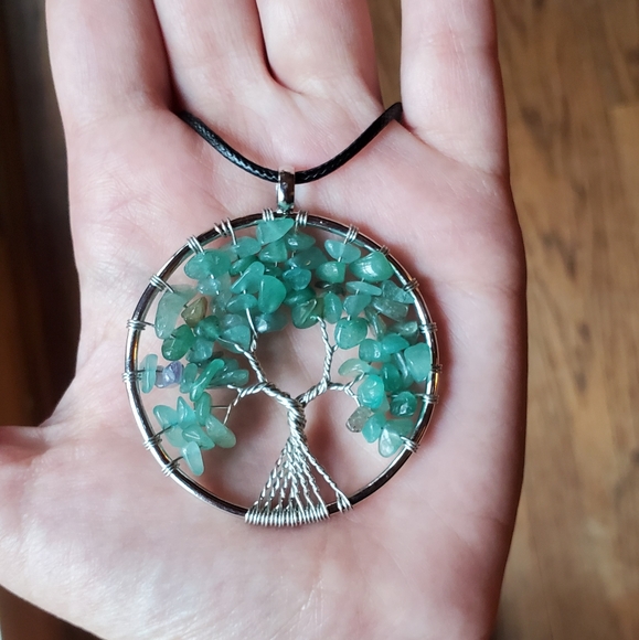 NWOT Green Aventurine Silver Tree of Life Necklace - Picture 4 of 6